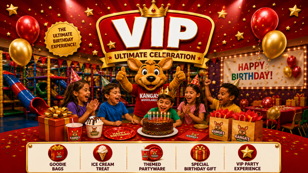 Give your child the ultimate birthday celebration with our VIP Party Package. Enjoy premium party extras, themed partyware, special birthday gifts, ice cream treats, goodie bags, all-day play, and unforgettable moments your family and guests will remember for years.